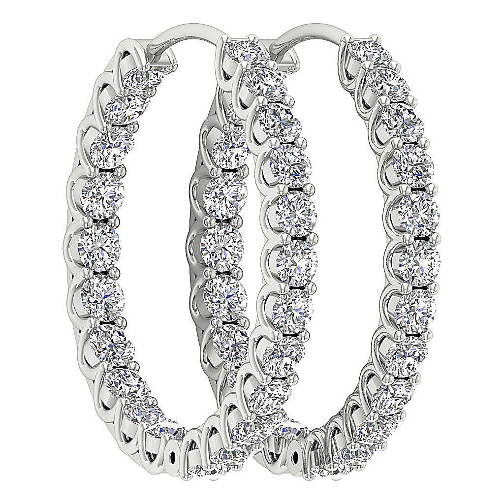 VVS1/VS1/SI1/I1 2.50 Ct Inside Outside Hoop Anniversary Earrings Round Diamond 18k/14k Yellow Gold Prong Set