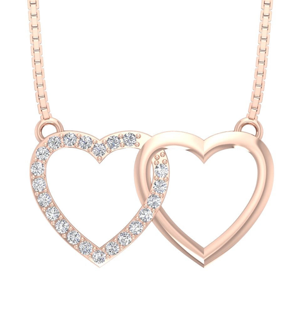 Double Heart Pendant 14k/18K Gold Natural Diamond VVS1/VS1/SI1/I1 0.35 Carat