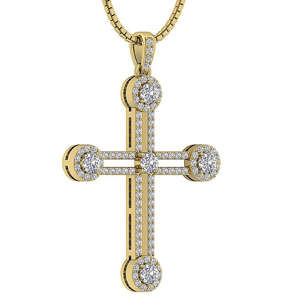 Designer Cross Anniversary Pendants Round Diamond VVS1/VS1/SI1/I1 1.10 Ct 14k/18k Solid Gold Prong Set
