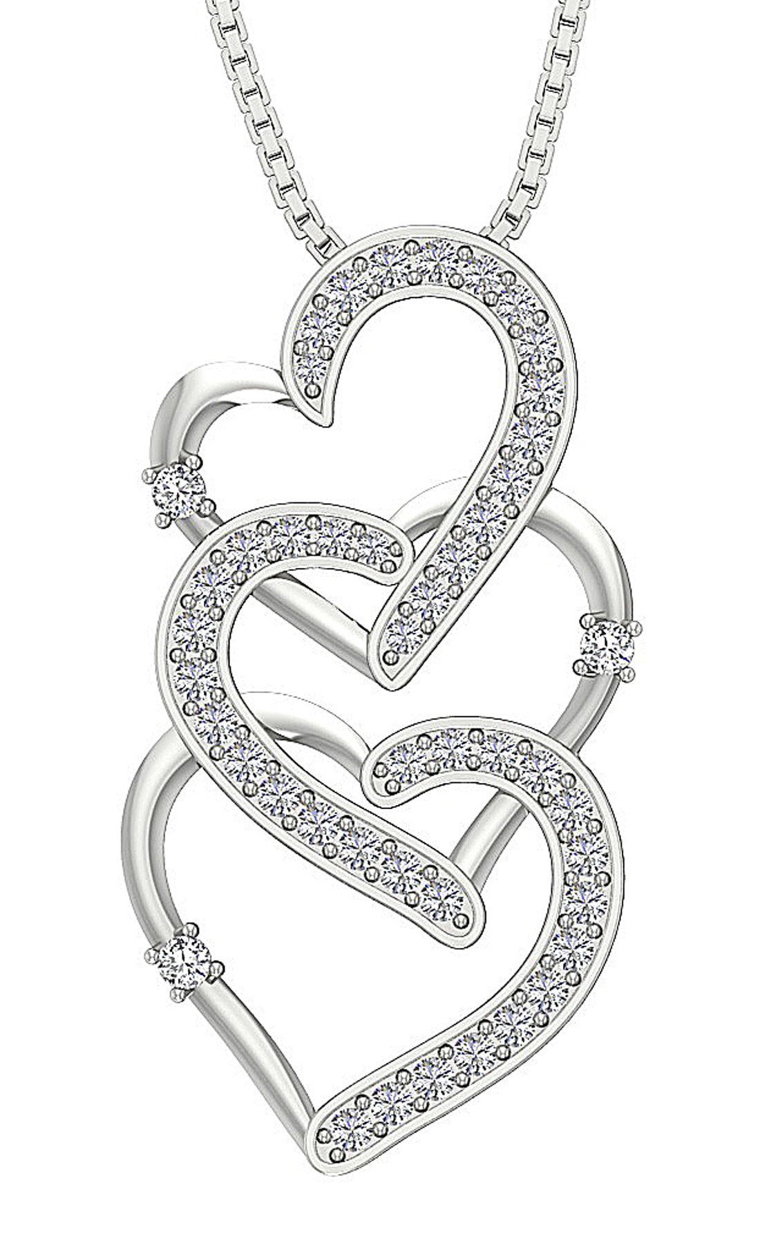 VVS1/VS1/SI1/I1 0.65 Ct Three Heart Pendant 14k/18k Gold Round Diamond
