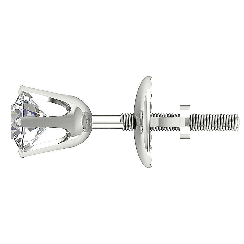 Genuine Diamond Solitaire Studs Wedding Earrings SI1/I1 G 0.50 Ct 14k/18k White Gold Prong Set