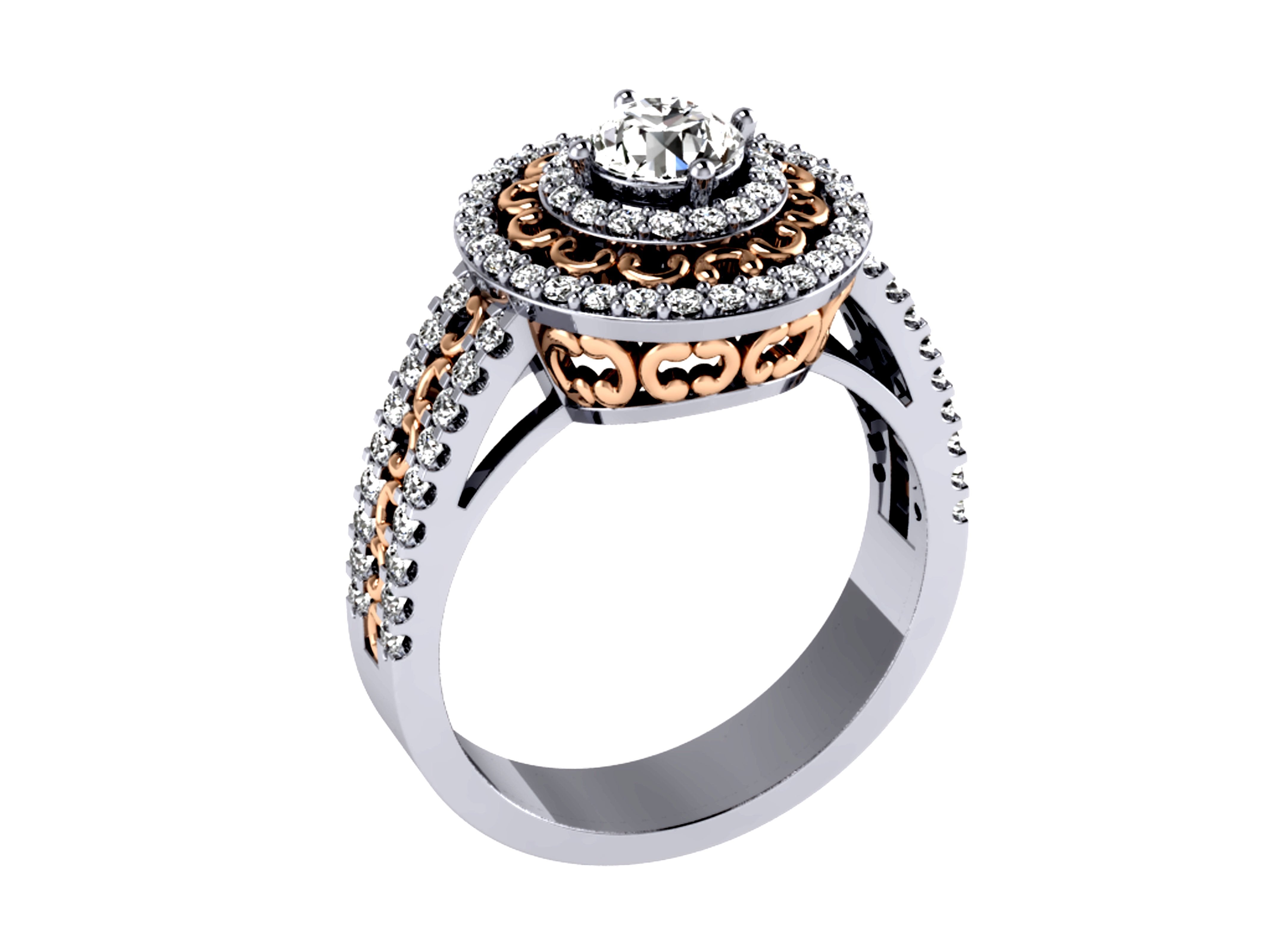 14k Rose Gold Double Halo Vintage Wedding Ring Genuine Diamond SI1 G 1.30 Ct Prong Set