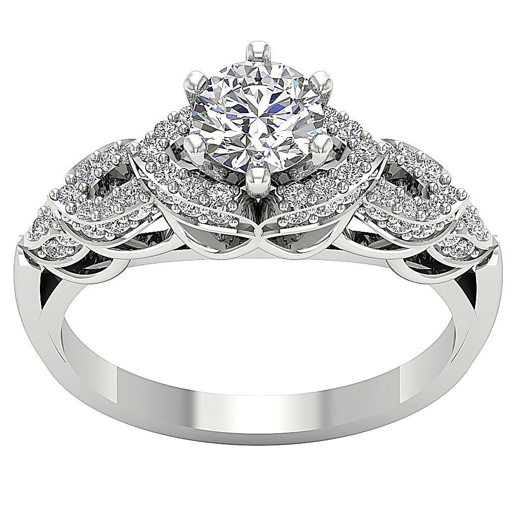 Prong Set Designer Anniversary Ring Round Diamond SI1 G 1.35 Ct 14k White Yellow Rose Gold