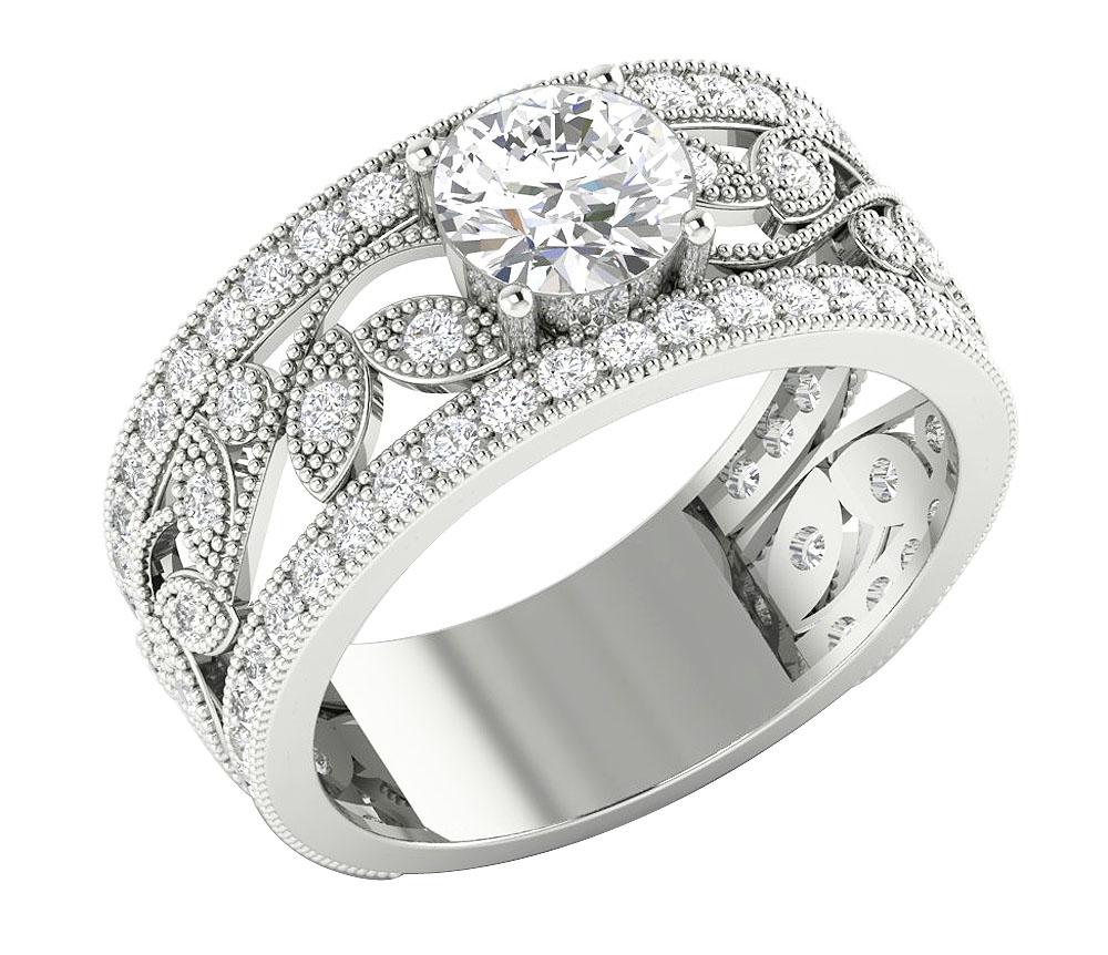 14k Solid Gold Genuine Diamond SI1 G 2.10 Carat Designer Engagement Ring