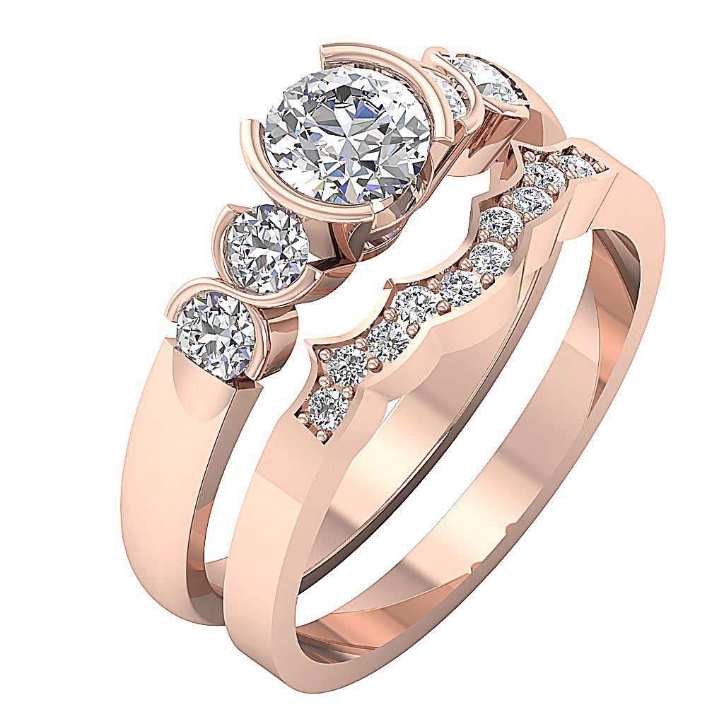 Five Stone Bridal Set Diamond Rings SI1 G 1.21 Ct Genuine Diamond 14k Gold