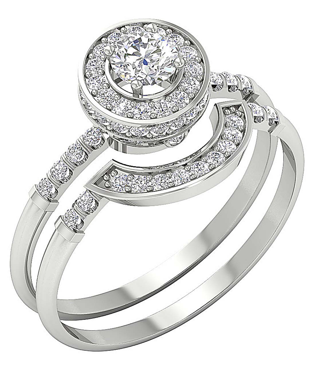 Diamond Halo Engagement Ring And Wedding Band Set I1 G 0.90 Carat 14k Gold
