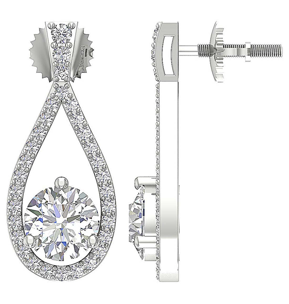 Dangle Engagement Earring Natural Diamond SI1/I1 G 1.65 Ct 18k/14k Solid Gold Prong Set
