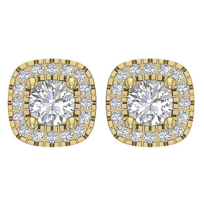 14k Solid Gold Genuine Diamond SI1/I1 G 1.10 Ct Halo Solitaire Studs Earrings