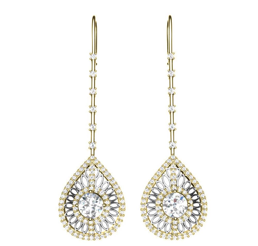 Prong Set 18k/14k White Yellow Rose Gold Chandelier Engagement Earrings Natural Diamond SI1/I1 G 3.00 Ct
