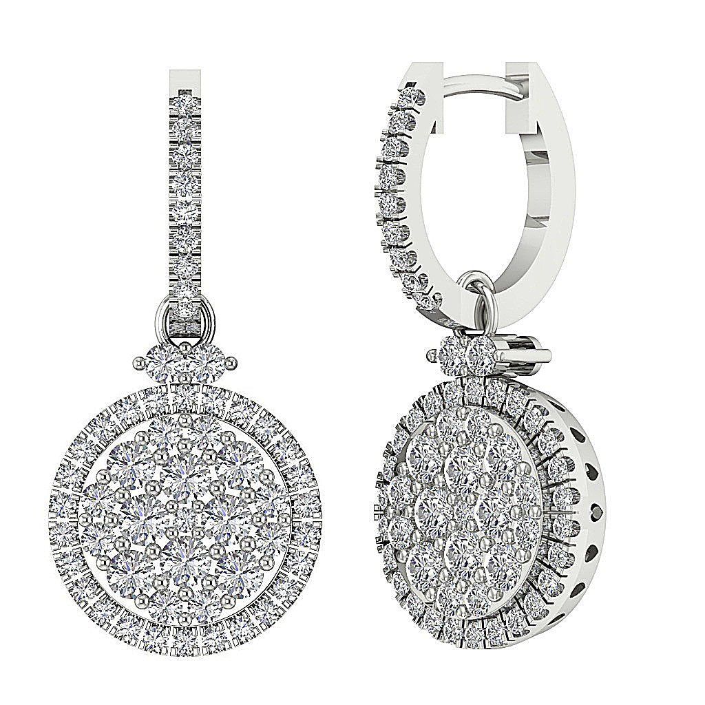 Natural Diamond Dangle Engagement Earrings SI1/I1 G 1.75 Ct 18k/14k White Gold Prong Set