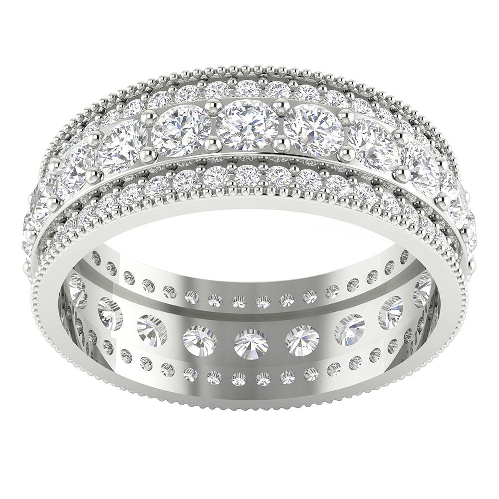7.00 MM Prong Set Three Row Eternity Anniversary Ring I1 G 3.00 Ct Round Diamond 14k Yellow Gold
