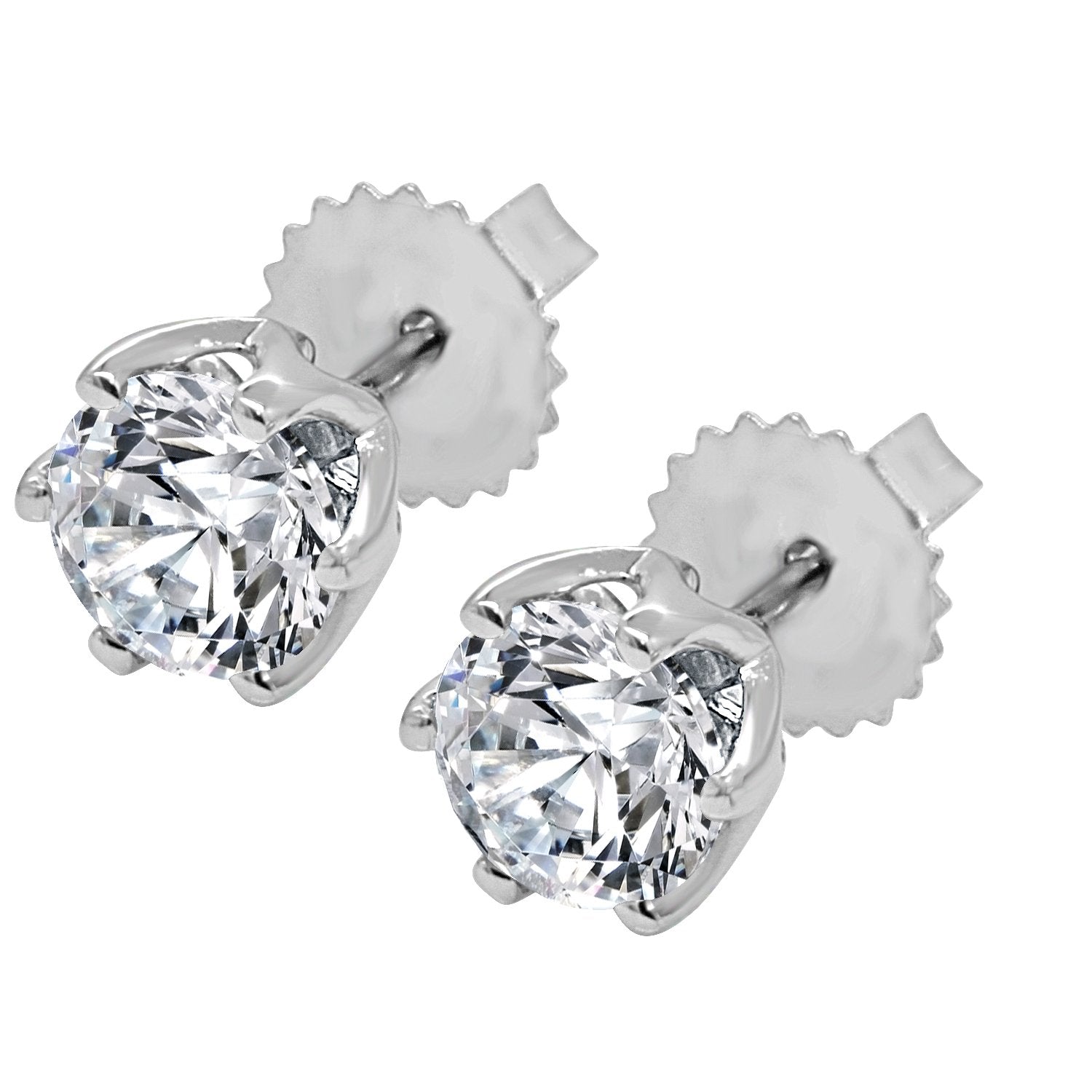 VS F 3.00-4.00 Ct Lab Grown Round Diamond Solitaire Studs Earrings 14k White Gold