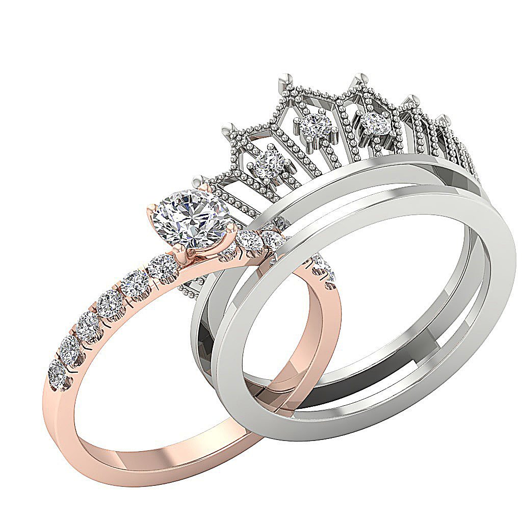 Queen Crown Bridal Anniversary Ring 14K Solid Gold Prong Set SI1 G 1.15 Ct Round Diamond 13.25 MM