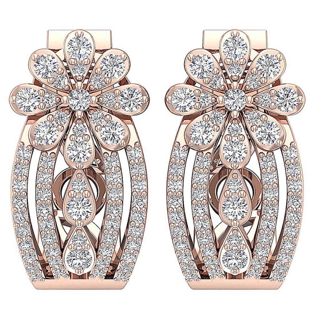 Round Diamond Large Hoop Anniversary Earrings SI1/I1 G 1.40 Ct 18k/14k Rose Gold Prong Set