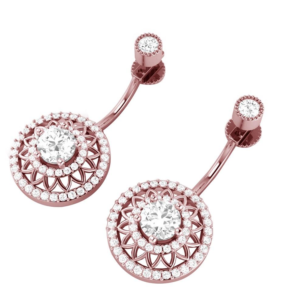 Prong Bezel Set Chandelier Anniversary Earring Round Diamond SI1/I1 G 3.00 Ct 18k/14k White Gold