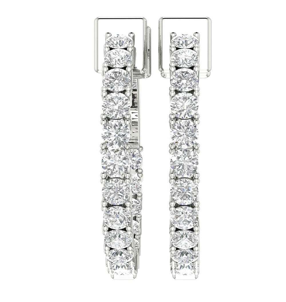 VS1/SI1/I1 G 1.75 Ct Inside Outside Large Hoop Wedding Earrings Genuine Diamond 18k/14k Yellow Gold Prong Set