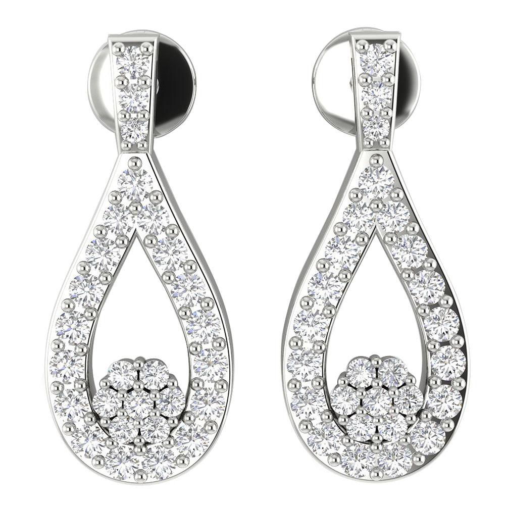 Round Diamond Chandelier Anniversary Earrings VVS1/VS1/SI1/I1 0.50 Ct 18k/14k White Gold Prong Set