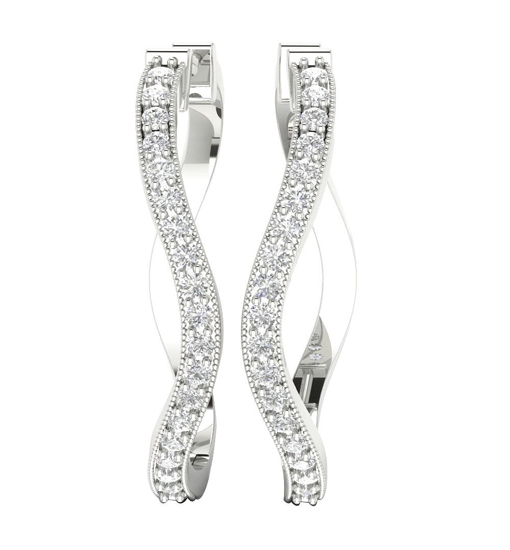 18k/14k Rose Gold Large Hoop Anniversary Earrings Round Diamond SI1/I1 G 1.25 Ct Prong Set