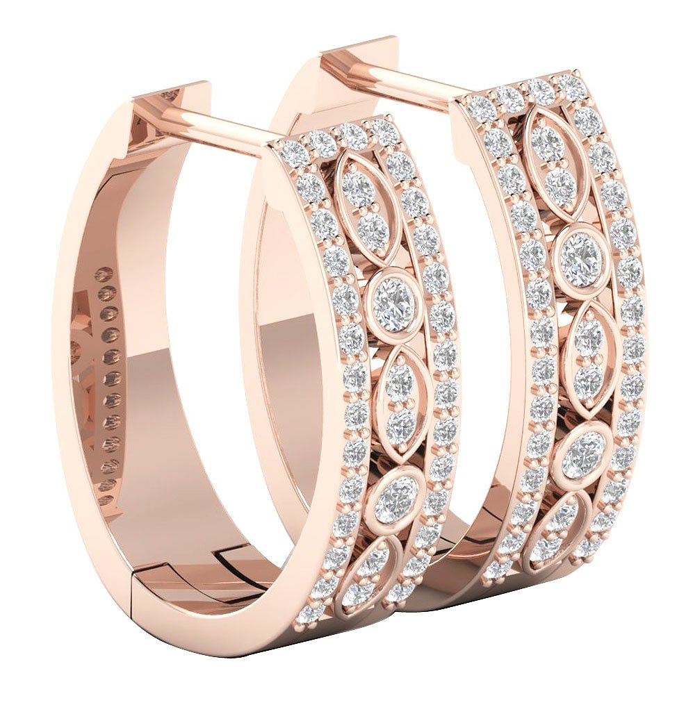 Medium Hoop Engagement Earrings Natural Diamond SI1/I1 0.75 Ct 18/14k Solid Gold Prong Bezel Set