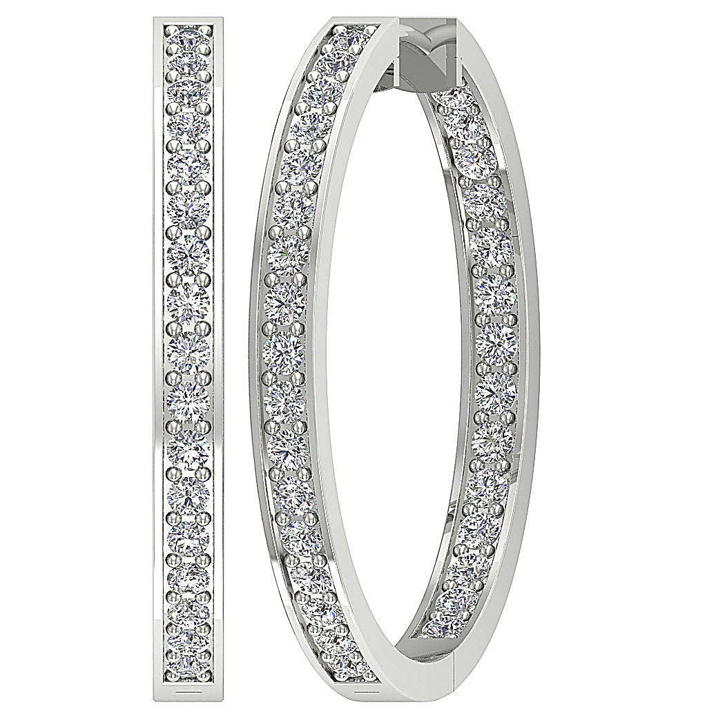 VVS1/VS1/SI1/I1 G 1.50 Ct Inside Outside Hoop Wedding Earrings Genuine Diamond 18k/14k Yellow Gold Prong Set