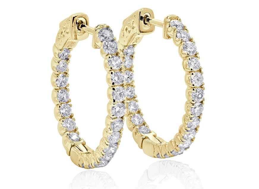 Inside Outside Hoop Wedding Earrings Genuine Diamond SI1/I1 G 2.15 Ct 18k/14k Solid Gold Prong Set