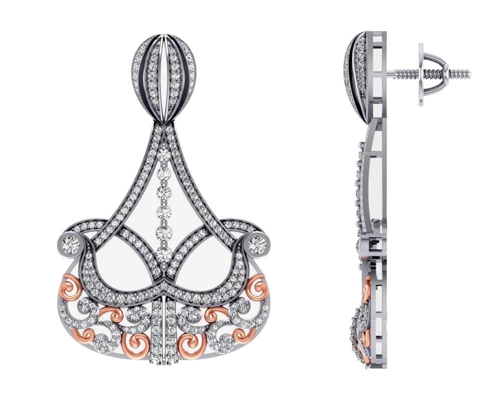 Chandelier Wedding Earring Genuine Diamond SI1/I1 G 4.00 Ct 18k/14k Solid Gold Prong Bezel Set