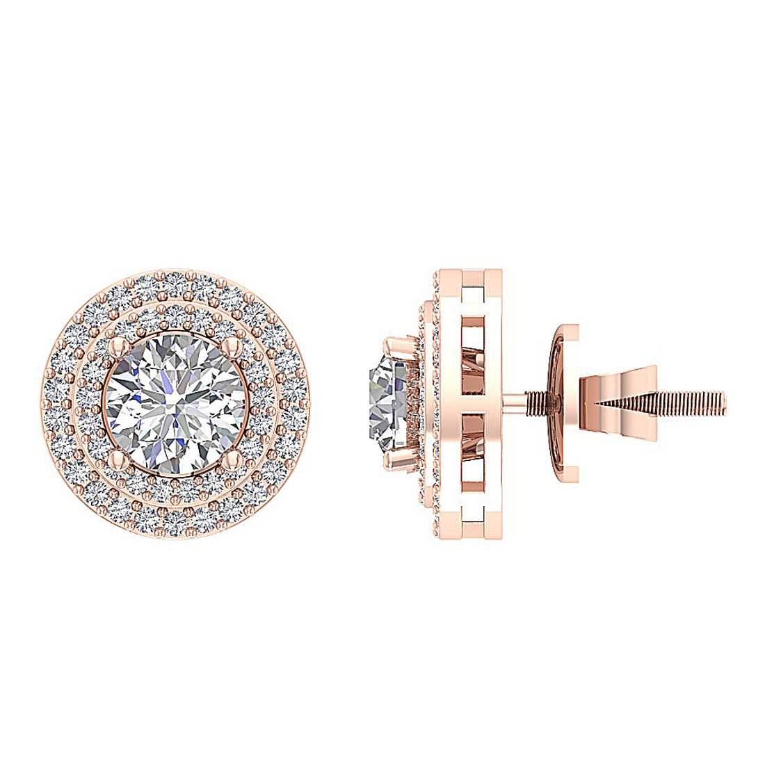 I1 G 2.11 Ct Natural Diamonds 14k Solid Gold Removable Jacket Studs Earrings Set
