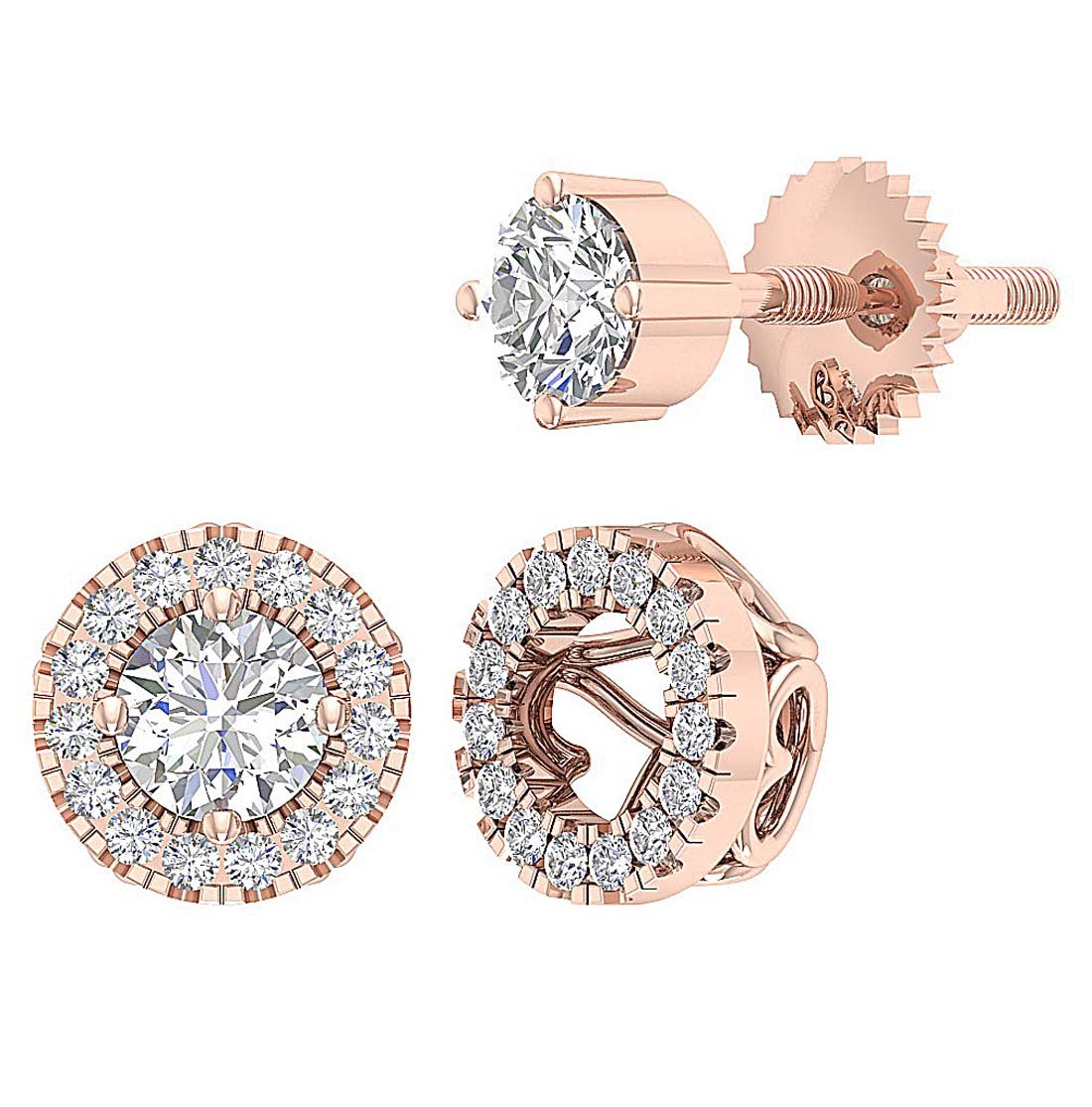 14k Solid Gold Round Diamond SI1/I1 G 1.55 Ct Removable Jacket Studs Earrings