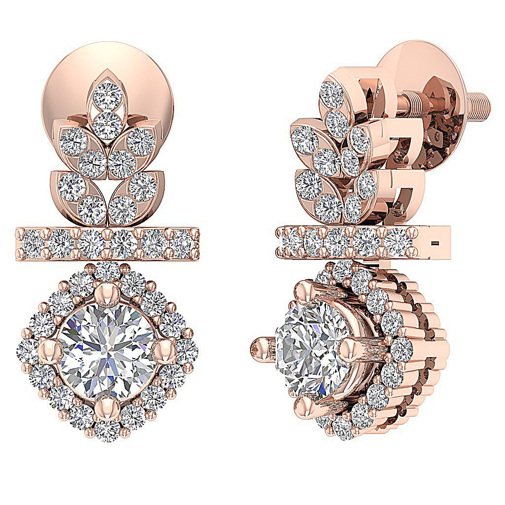 18k/14k Rose Gold Chandelier Anniversary Earring Round Diamond SI1/I1 G 0.85 Ct Prong Set