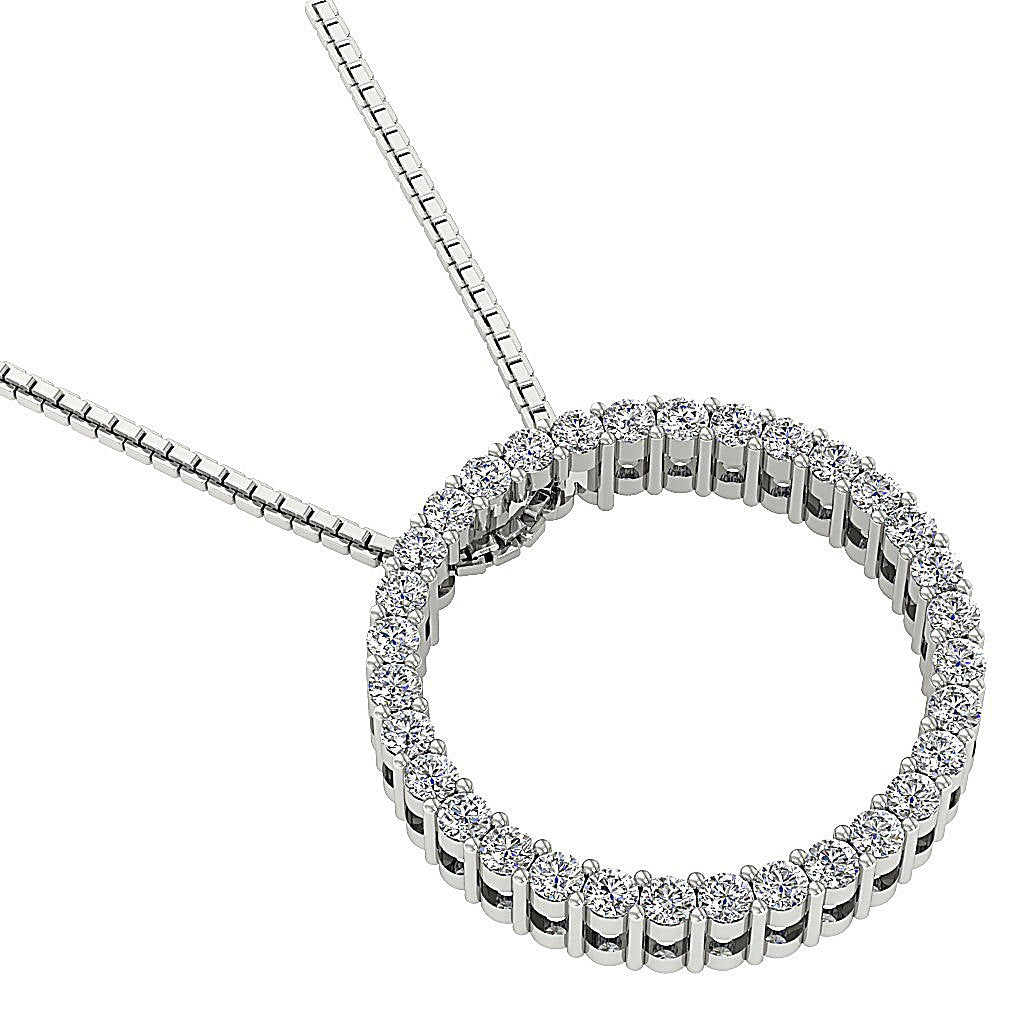 Natural Diamond Circle Shape Engagement Pendants SI1/I1 G 0.75 Ct 14k/18k White Gold Prong Set