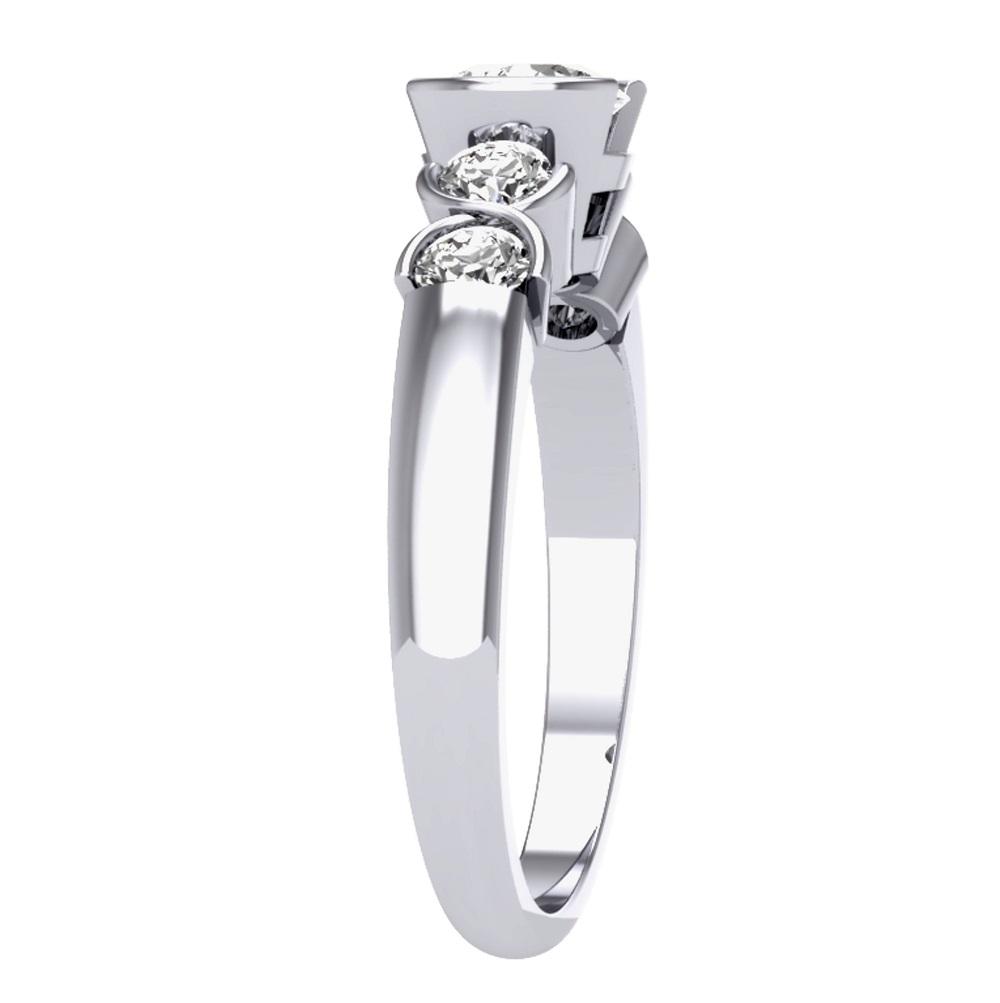 Bezel Set Designer Five Stone Wedding Ring Genuine Diamond 14k White Gold SI1 G 1.20 Ct
