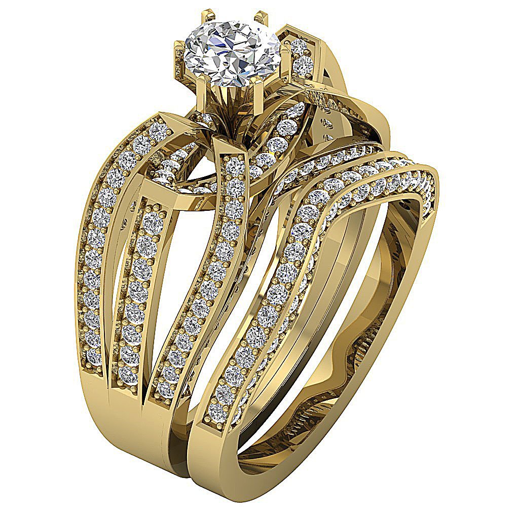 Diamond For Good Split Shank Engagement Ring Sets SI1 G 2.15 Ct Round Diamond 14k Gold