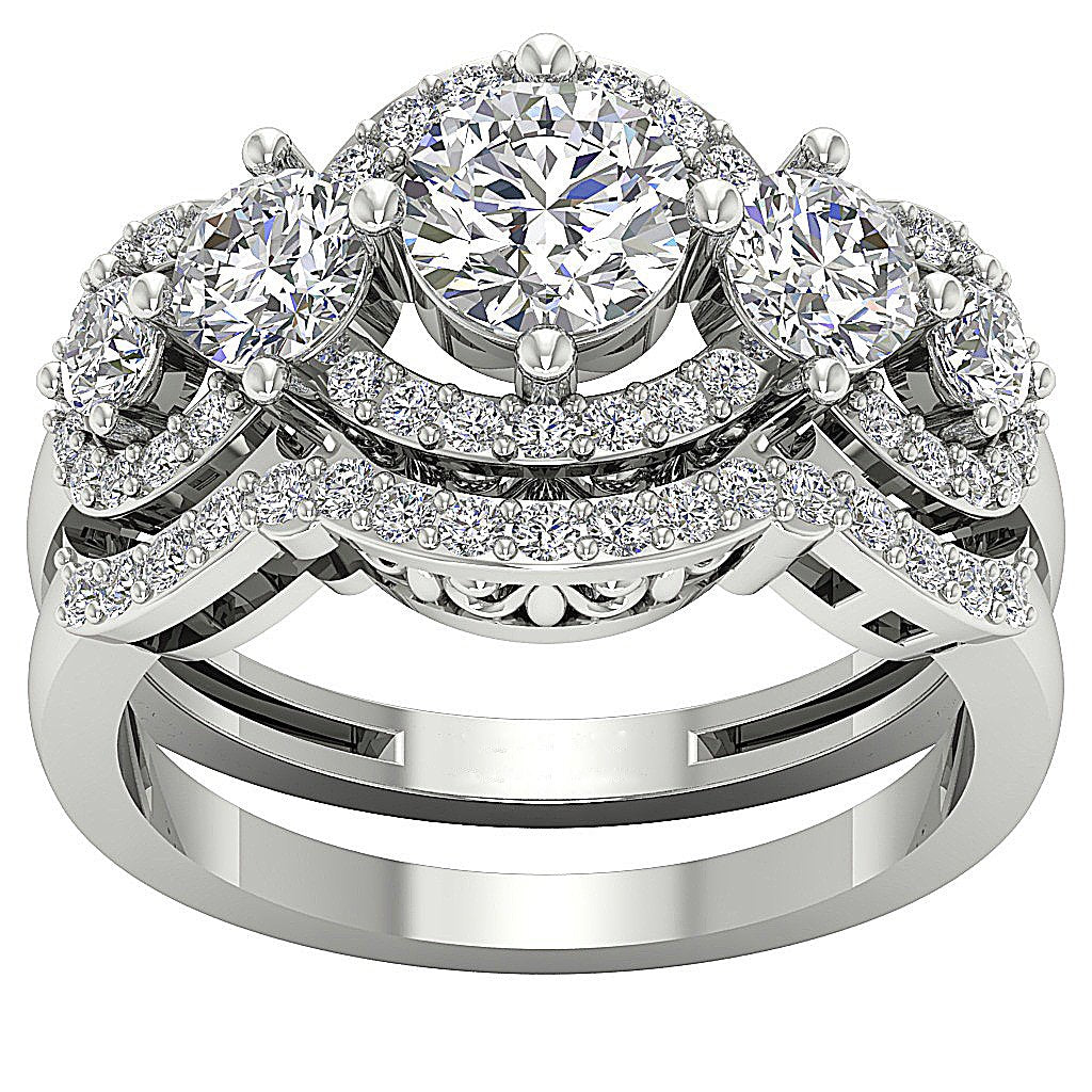 14K Rose Gold Five Stone Bridal Engagement Ring Set I1 G 2.50 Ct Natural Diamond Prong Set