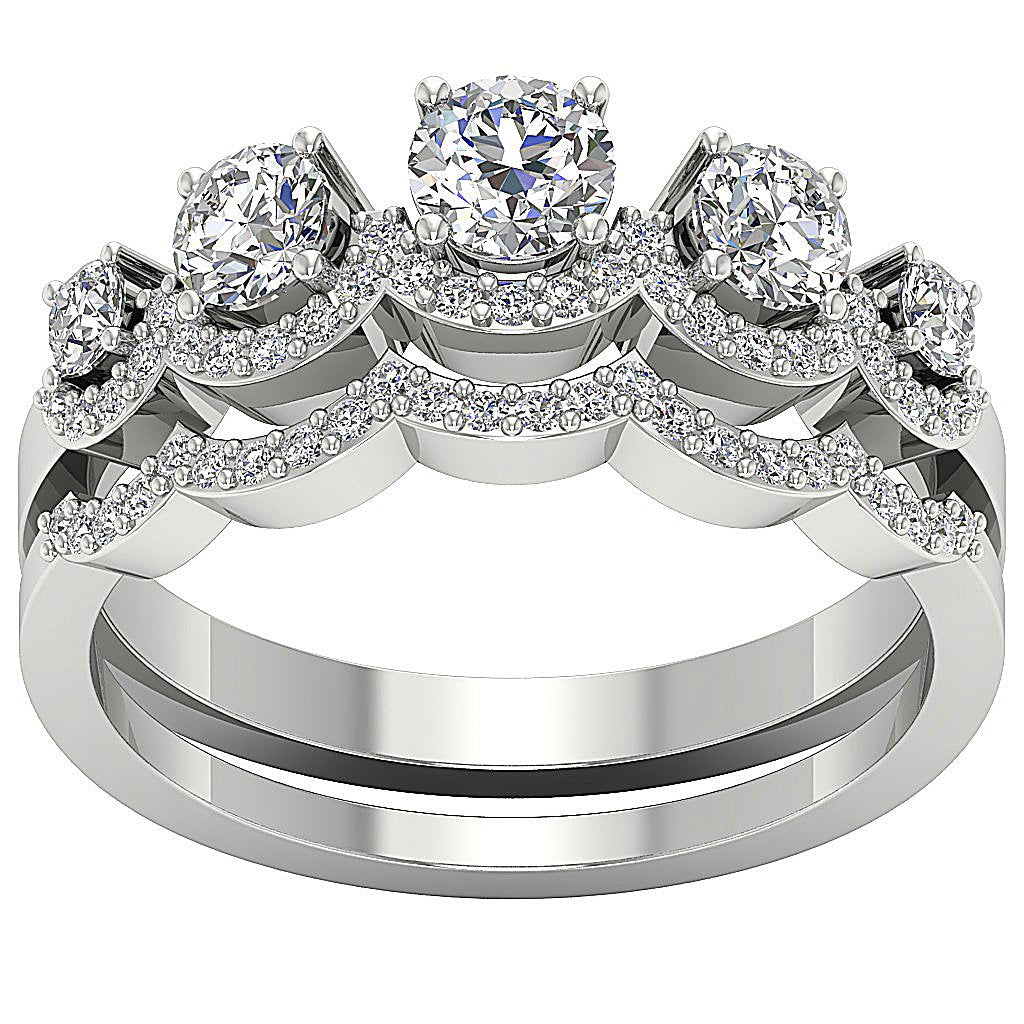 Five Stone Engagement Ring Wedding Band Set 14k Gold I1 G 1.20 Ct Genuine Diamond