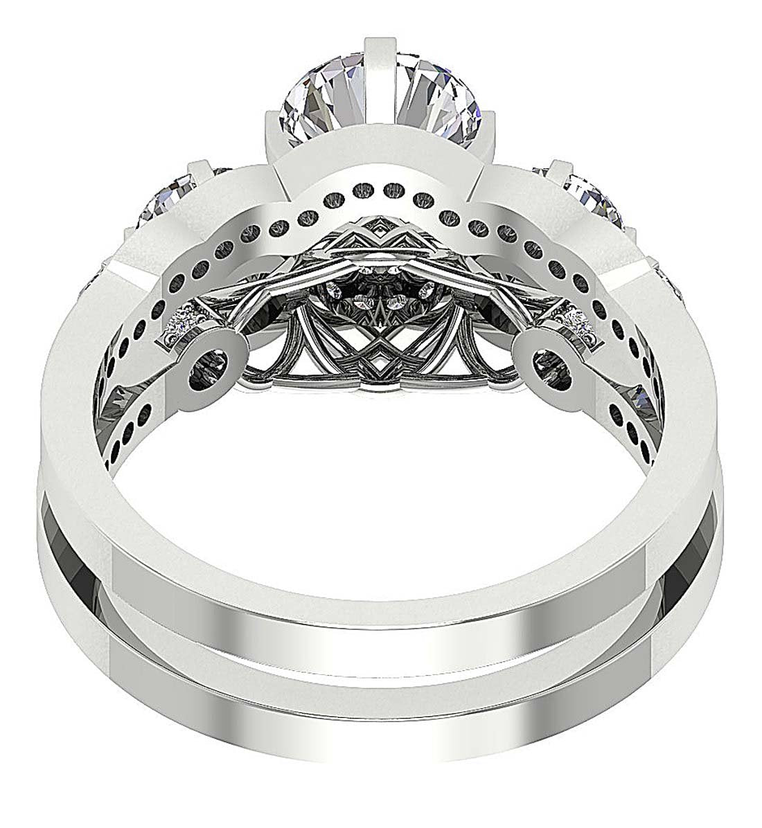 Five Stone Engagement Ring Wedding Sets I1 G 2.15 Ct Round Diamond 14k Gold