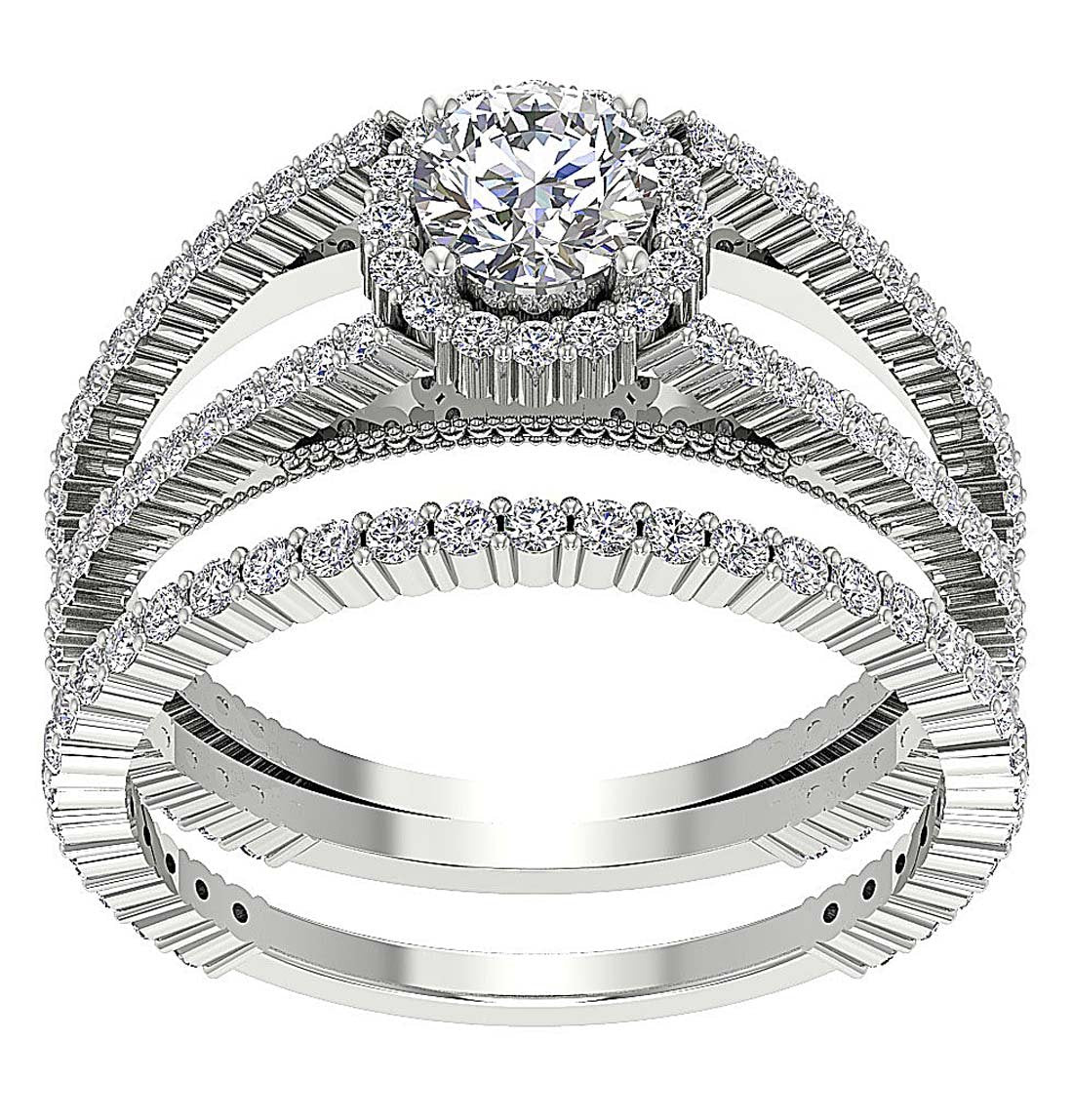 I1 G 2.00 Ct 14k Solid Gold Spilt Shank Bridal Wedding Halo Ring Set Natural Diamond