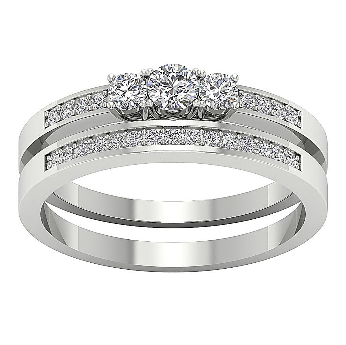 Genuine Diamond 14K Solid Gold Three Stone Bridal Wedding Ring Prong Set I1 G 0.65 Ct 5.95 MM