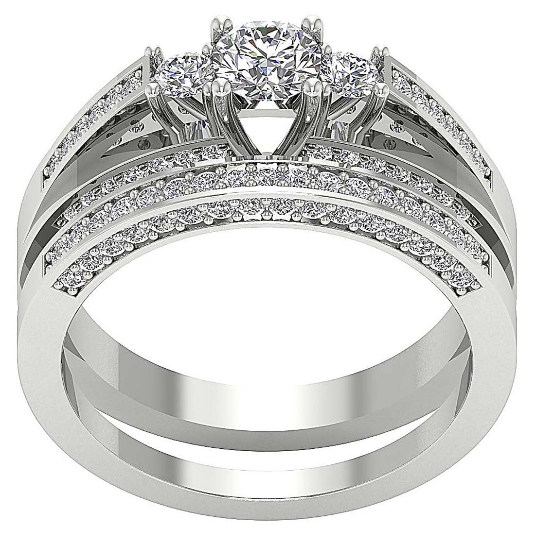 Three Stone Bridal Ring Set SI1 G 1.30 Ct Natural Diamond 14K Gold 7.00 MM