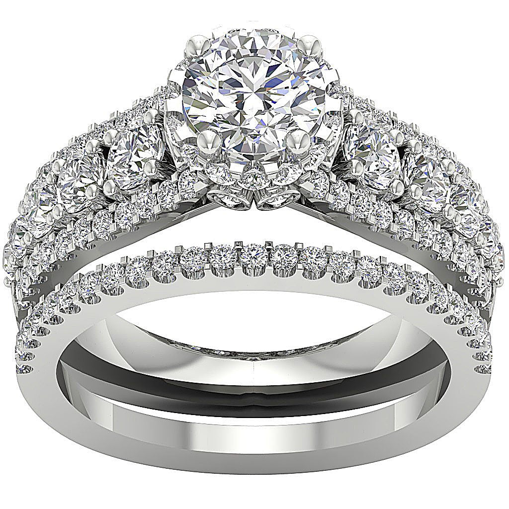 Genuine Diamond 14K Solid Gold Bridal Wedding Ring Prong Set I1 G 3.05 Carat 8.90 MM