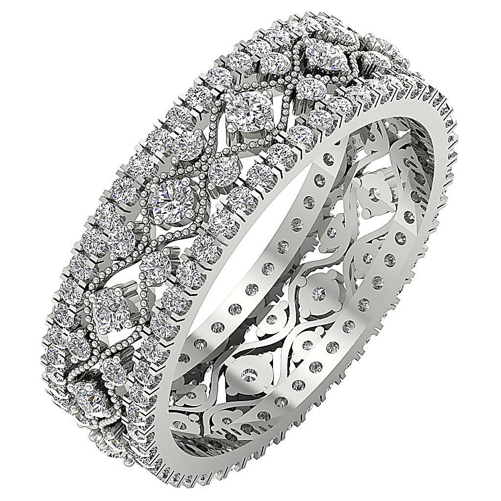 Eternity Engagement Ring Natural Diamond 14k Solid Gold I1 G 1.75 Ct Prong Set 6.35 MM