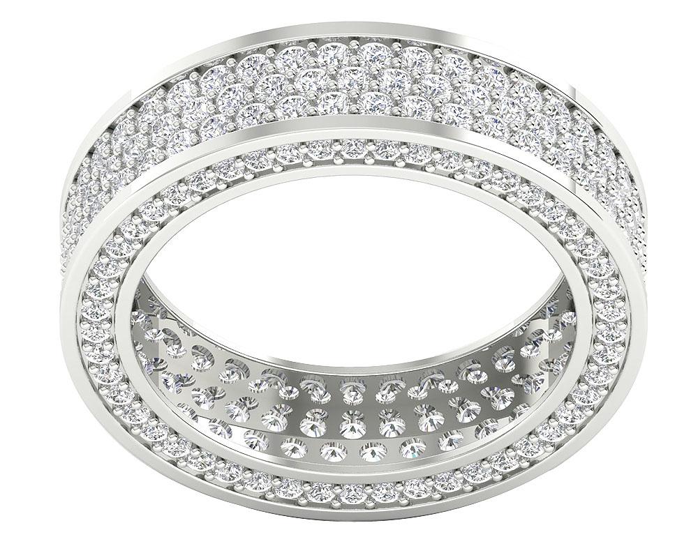 SI1 G 3.25 Ct 14k White Yellow Rose Gold Genuine Diamond Triple Row Eternity Wedding Ring Prong Set