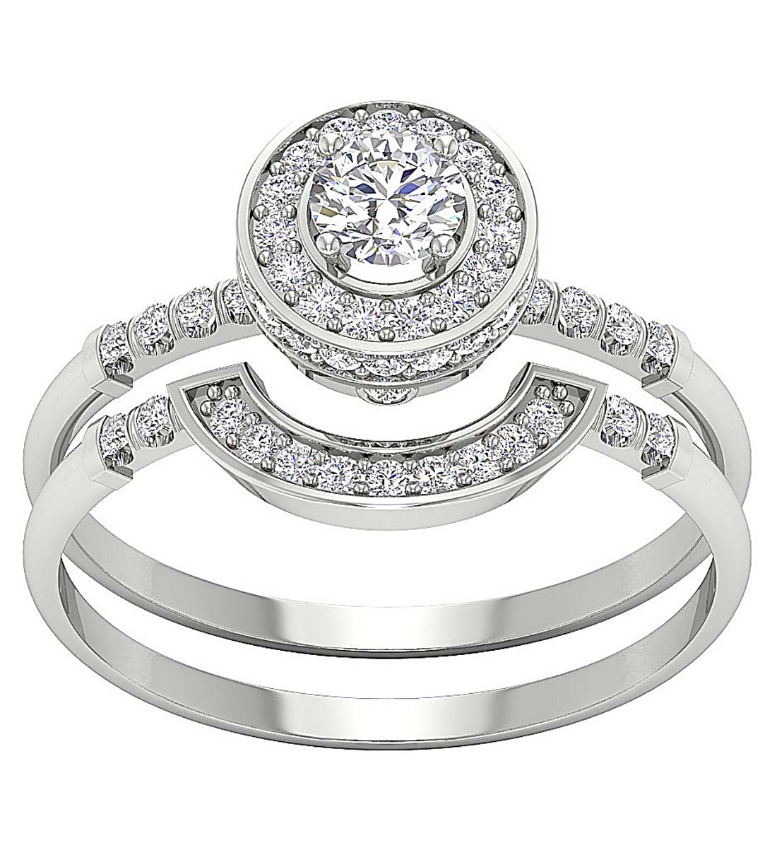 Diamond Halo Engagement Ring And Wedding Band Set I1 G 0.90 Carat 14k Gold