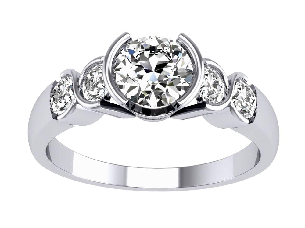 Bezel Set Designer Five Stone Wedding Ring Genuine Diamond 14k White Gold SI1 G 1.20 Ct