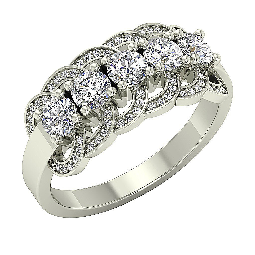 9.30 MM Prong Set 14k Solid Gold Genuine Diamond SI1 G 1.35 Ct Five Stone Wedding Ring