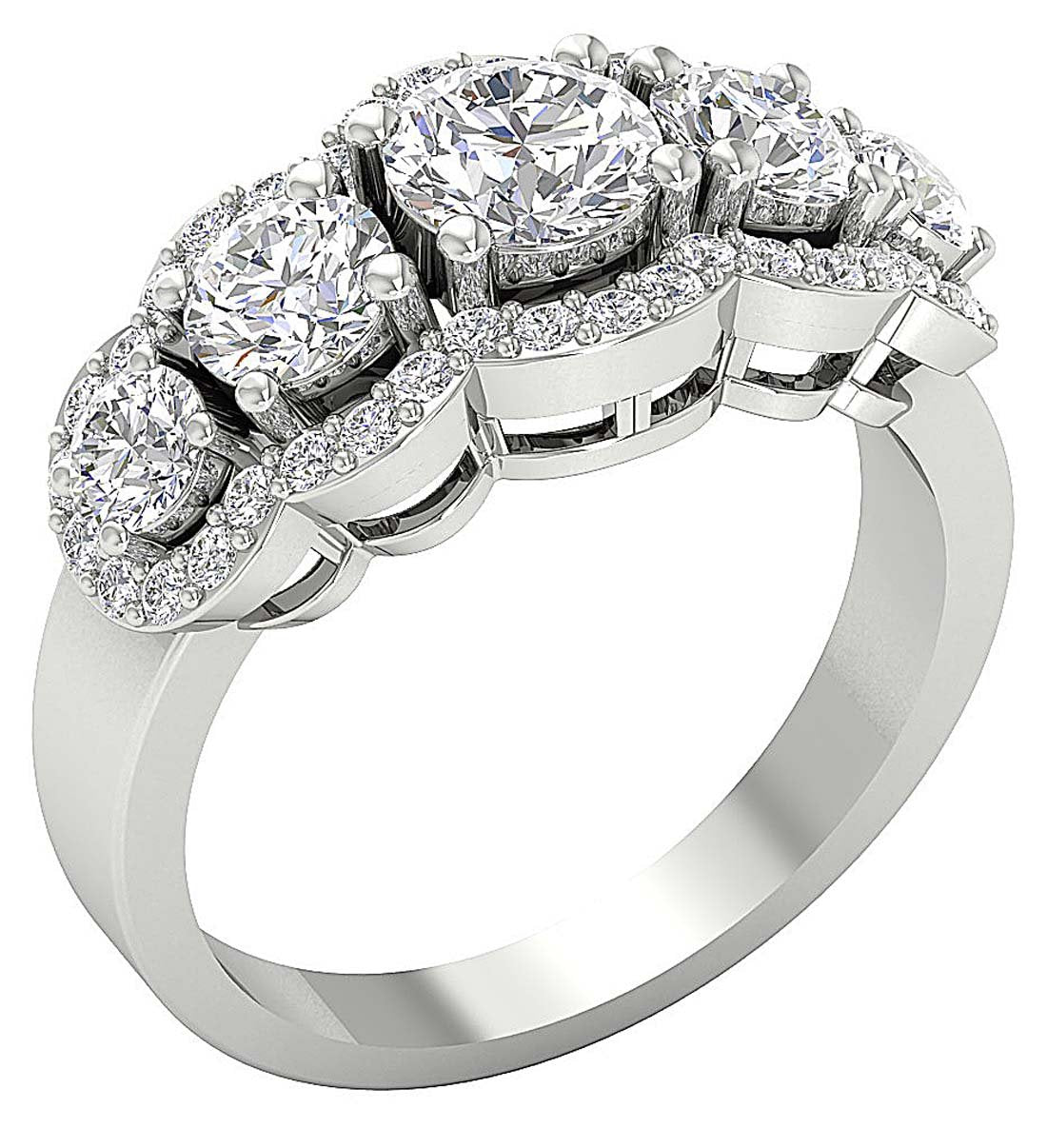 Natural Diamond 14k White Gold I1 G 2.65 Ct Designer Five Stone Engagement Ring Prong Set