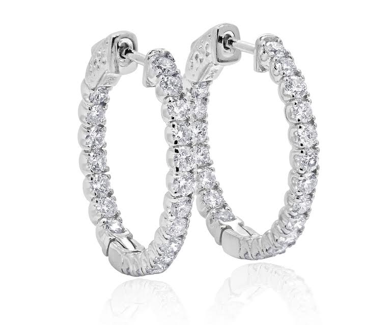 Inside Outside Hoop Wedding Earrings Genuine Diamond SI1/I1 G 2.15 Ct 18k/14k Solid Gold Prong Set