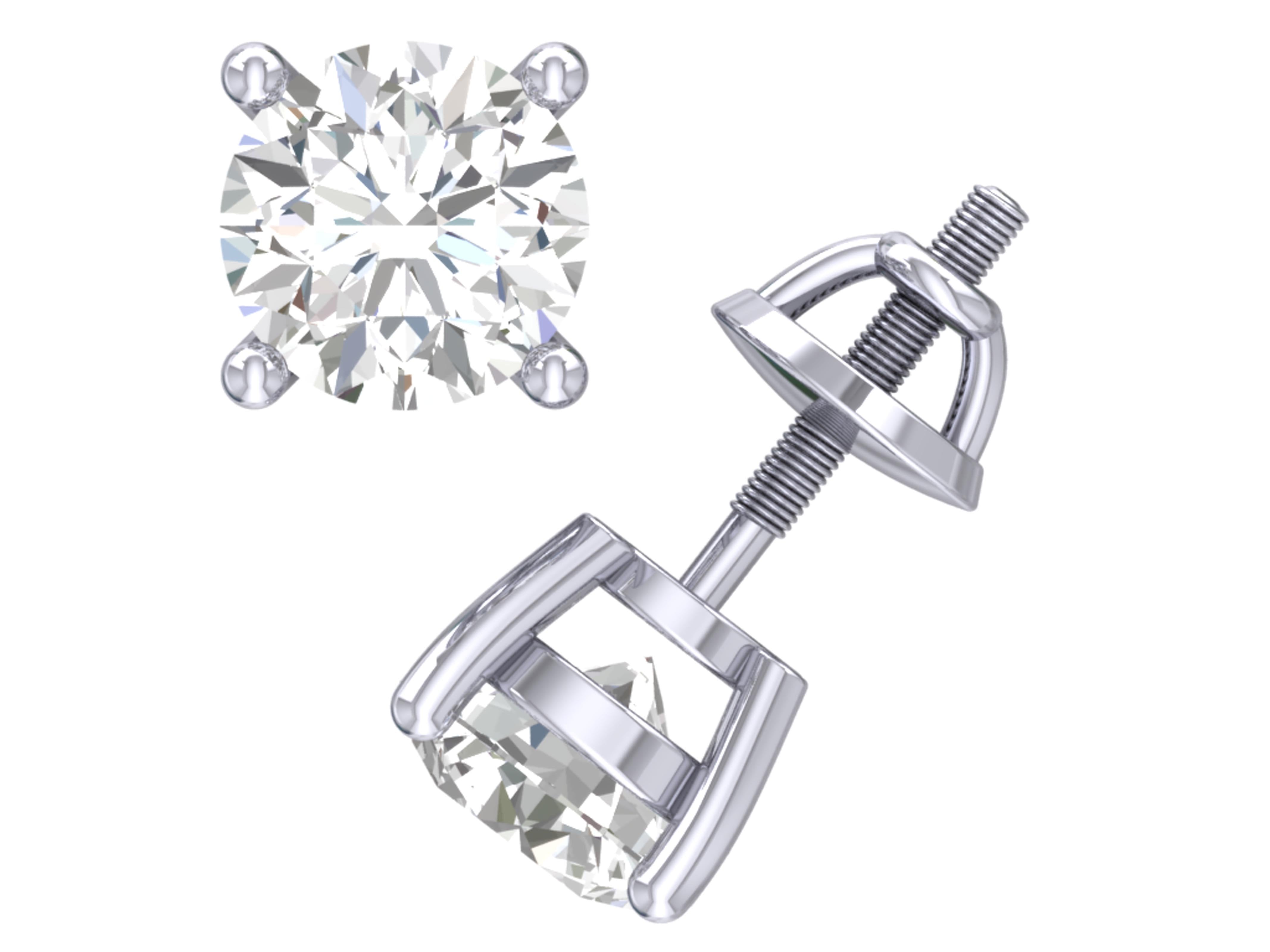 Lab Grown Diamond Solitaire Studs Earrings VS F 0.50 Carat 14k White Gold Prong Set