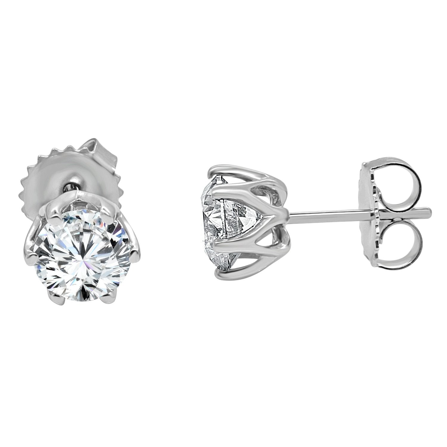 VS F 3-4 Ct Lab Grown Diamond Solitaire Studs Earrings 14k White Gold Prong Set