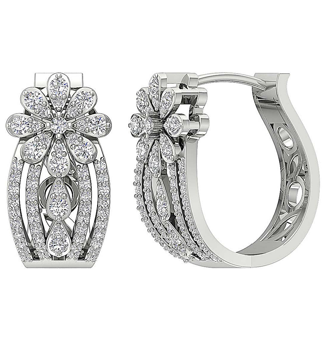 Round Diamond Large Hoop Anniversary Earrings SI1/I1 G 1.40 Ct 18k/14k Rose Gold Prong Set