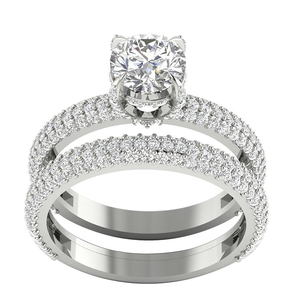Round Diamond 14K Solid Gold Halo Bridal Wedding Ring Prong Set I1 G 2.75 Ct 7.85 MM